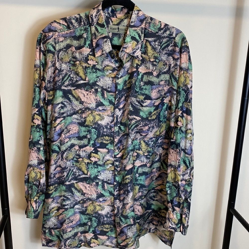 Robert Stock Men’s Silk Long Sleeve Button Down Shirt Size M